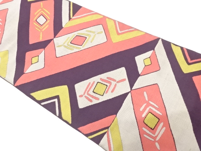 JAPANESE KIMONO / ANTIQUE FUKURO OBI / SILK / WOVEN GEOMETRIC